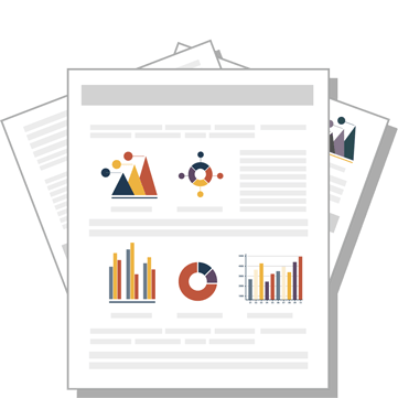 A stack of research papers illustration.